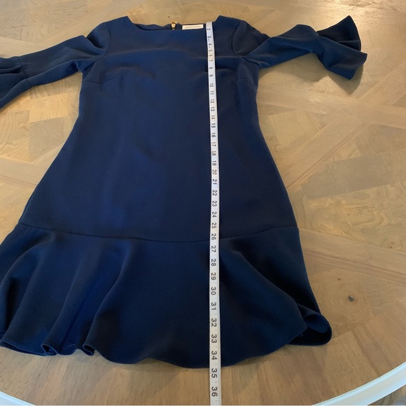 Sail to Sable Navy Blue Shift Dress size 2 M flared 3/4 Sleeves Zipper Ruffled - Picture 10 of 11